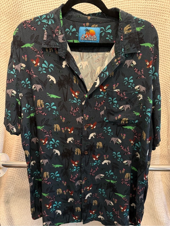 Other - Balls Beachwear Black Tropical Animal Print Button-Up Shirt